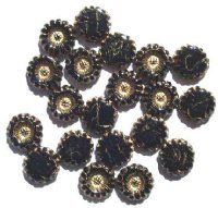 20 12x4mm Black with Gold Two Hole Sunflowers